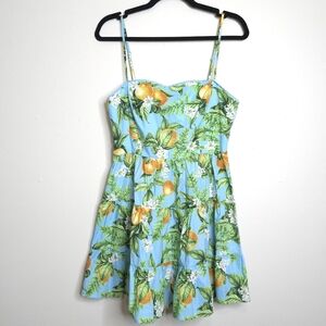 BB Dakota Fruit Citrus Print Dress 8 Blue Orange Lemon Cotton Tiered Summer Boho